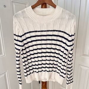 J. Crew Factory Navy and White Cable Knit Sweater